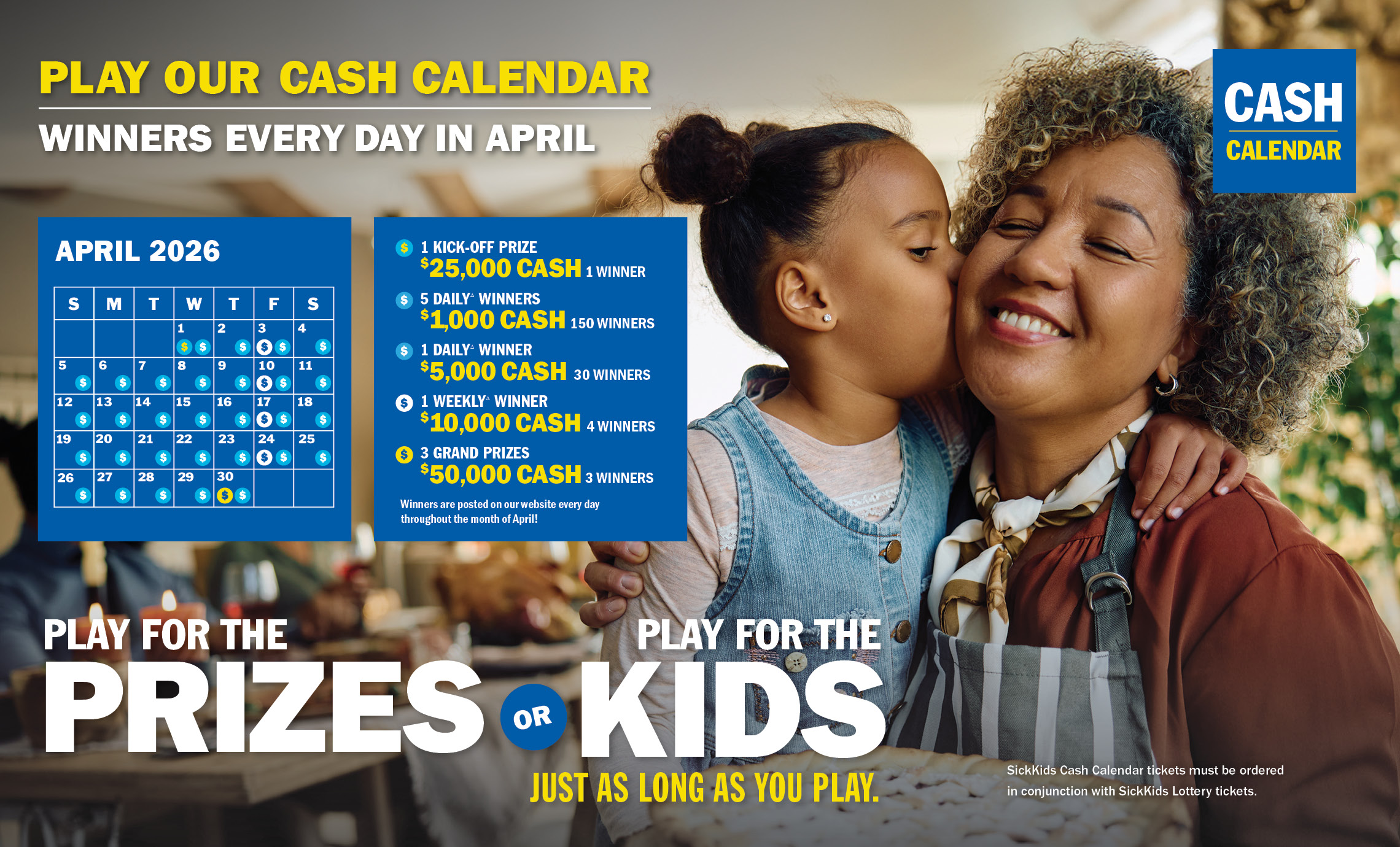 PLAY OUR CASH CALENDAR - WINNERS EVERY DAY IN APRIL